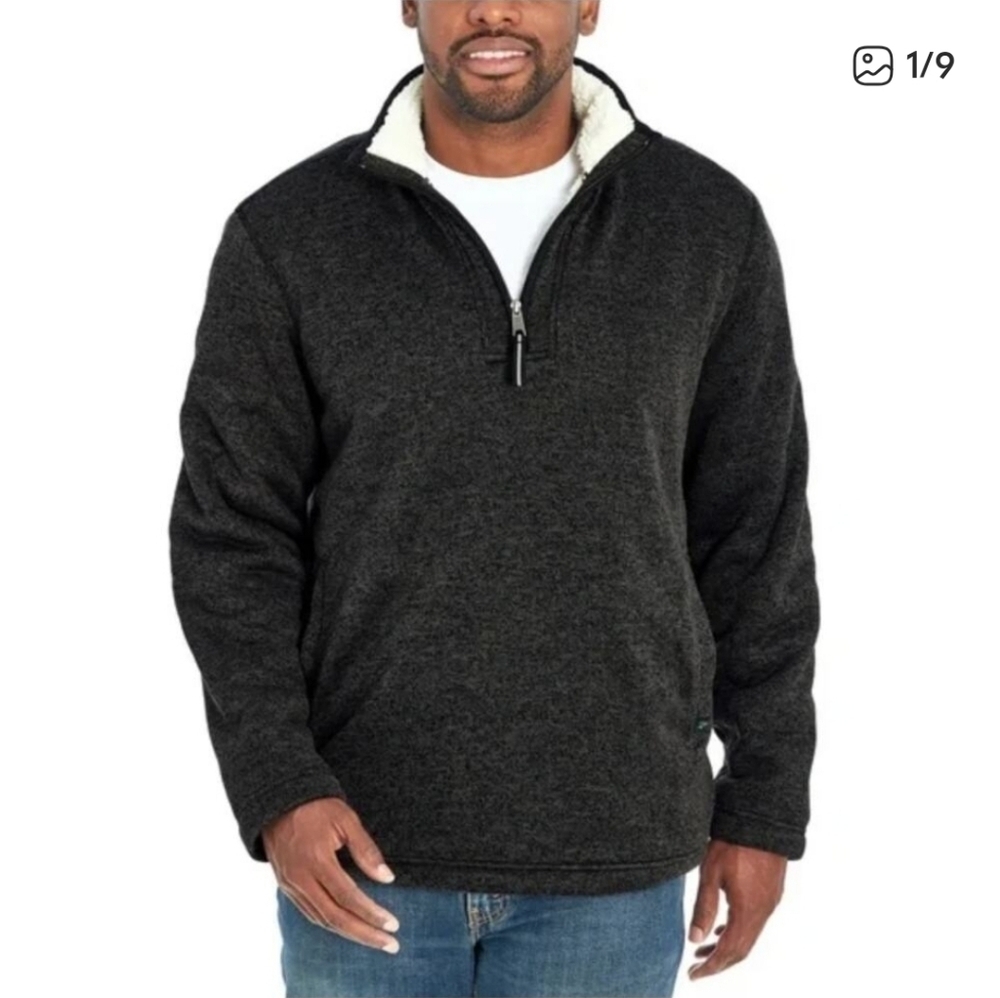 Orvis Mens Dark Gray and Black Sherpa Lined 1/4 Zip Sweater  M